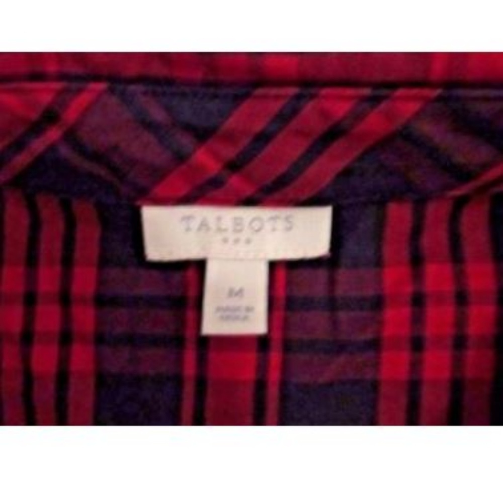 Talbots Red Plaid Ruffle Front Button Up Blouse To - image 5